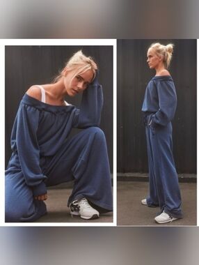 One To Beat FP Movement by Free People Soft Navy Jumpsuit